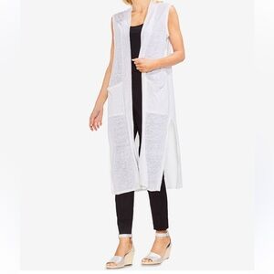 Vince Camuto all linen midi white vest with side slits and pockets S